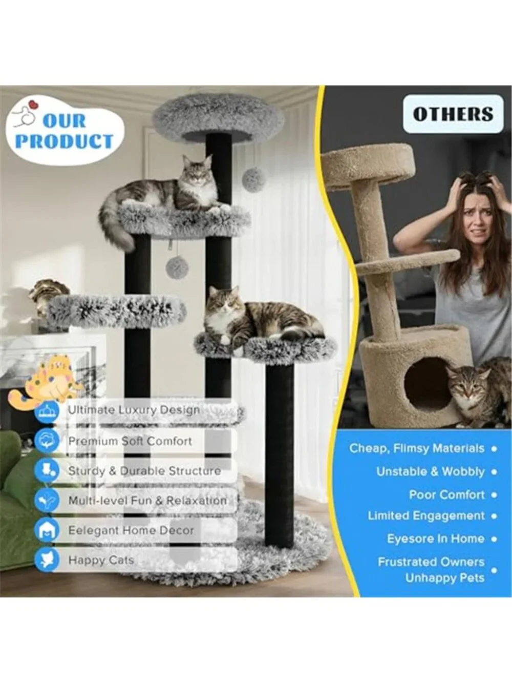 61.5in Cat Tree Tower Multi-Level Activity Center with Cozy Perch